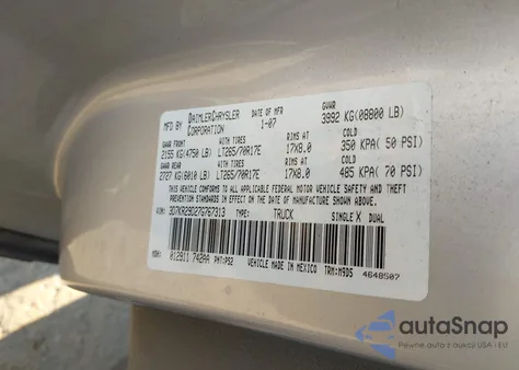 2007 Dodge Ram 2500 Slt z USA, uszkodzony, nr VIN 3D7KR29D27G767313